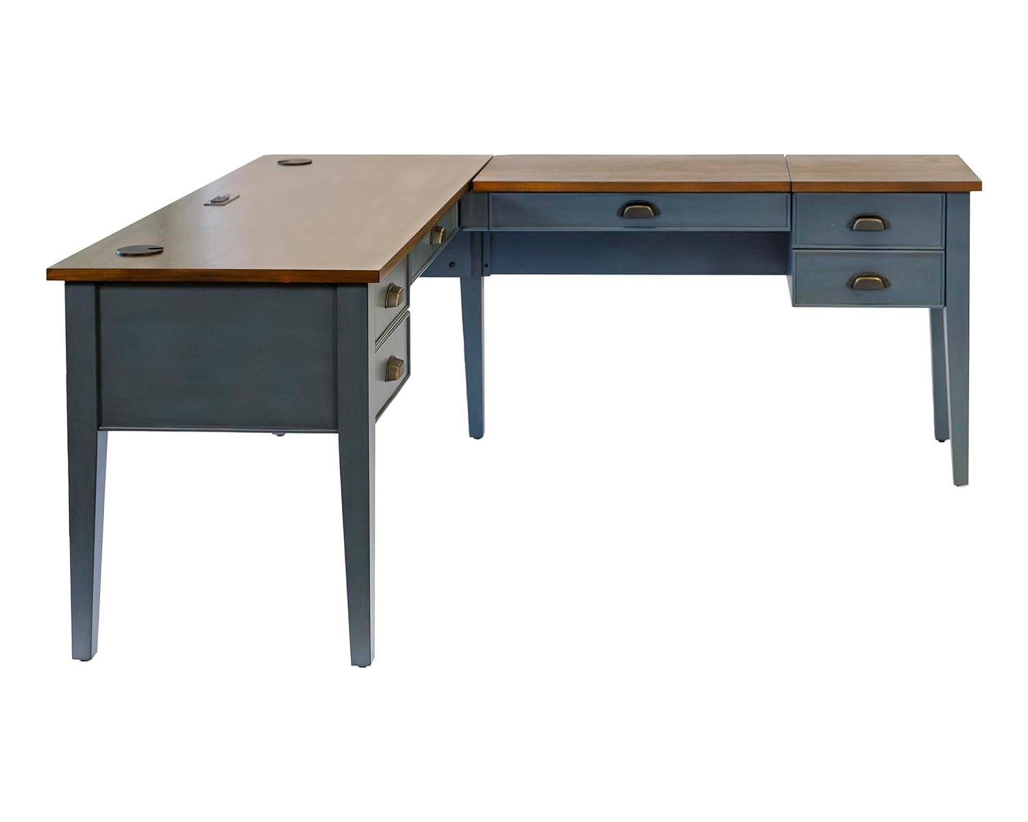 Open L-Shaped Pedestal Writing Desk Blue - Fairmont Collection - Martin Furniture: Wood, Charging Station, USB Port