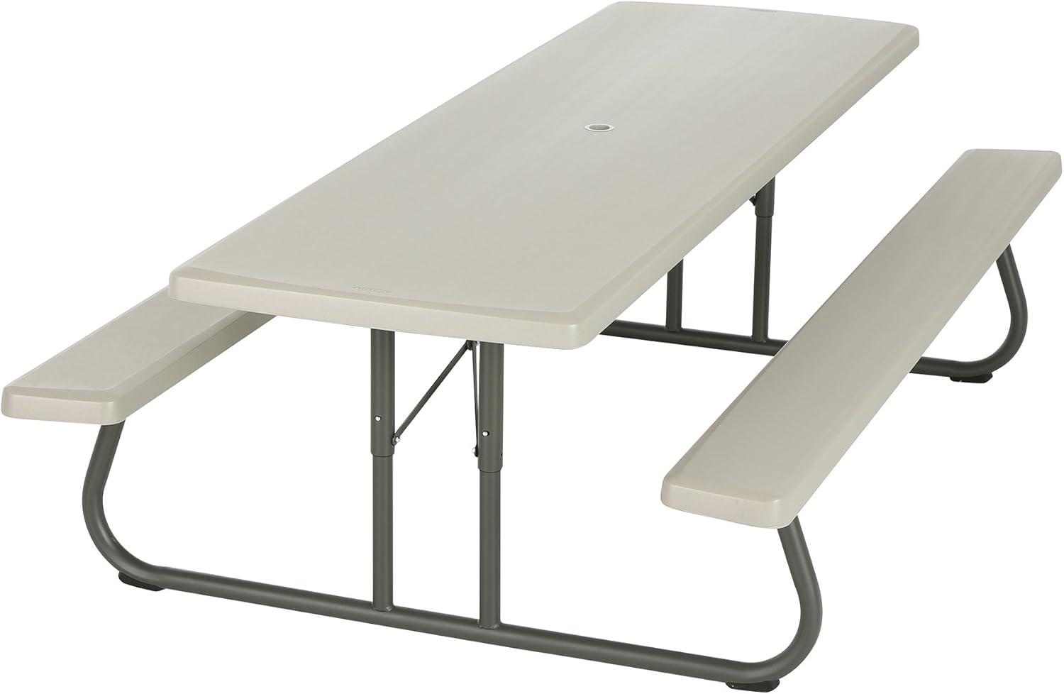 Almond 8-Foot Folding Picnic Table with Benches