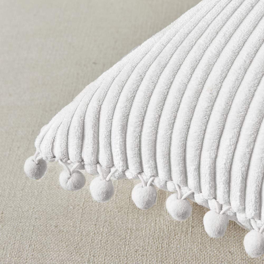 Fancy Homi 2 Packs Boho Decorative Throw Pillow Covers 18x18 Inch for Living Room Couch Bed Sofa, Rustic Modern Farmhouse Home Decor, Soft Corduroy Cream Square Cushion Case 45x45 cm