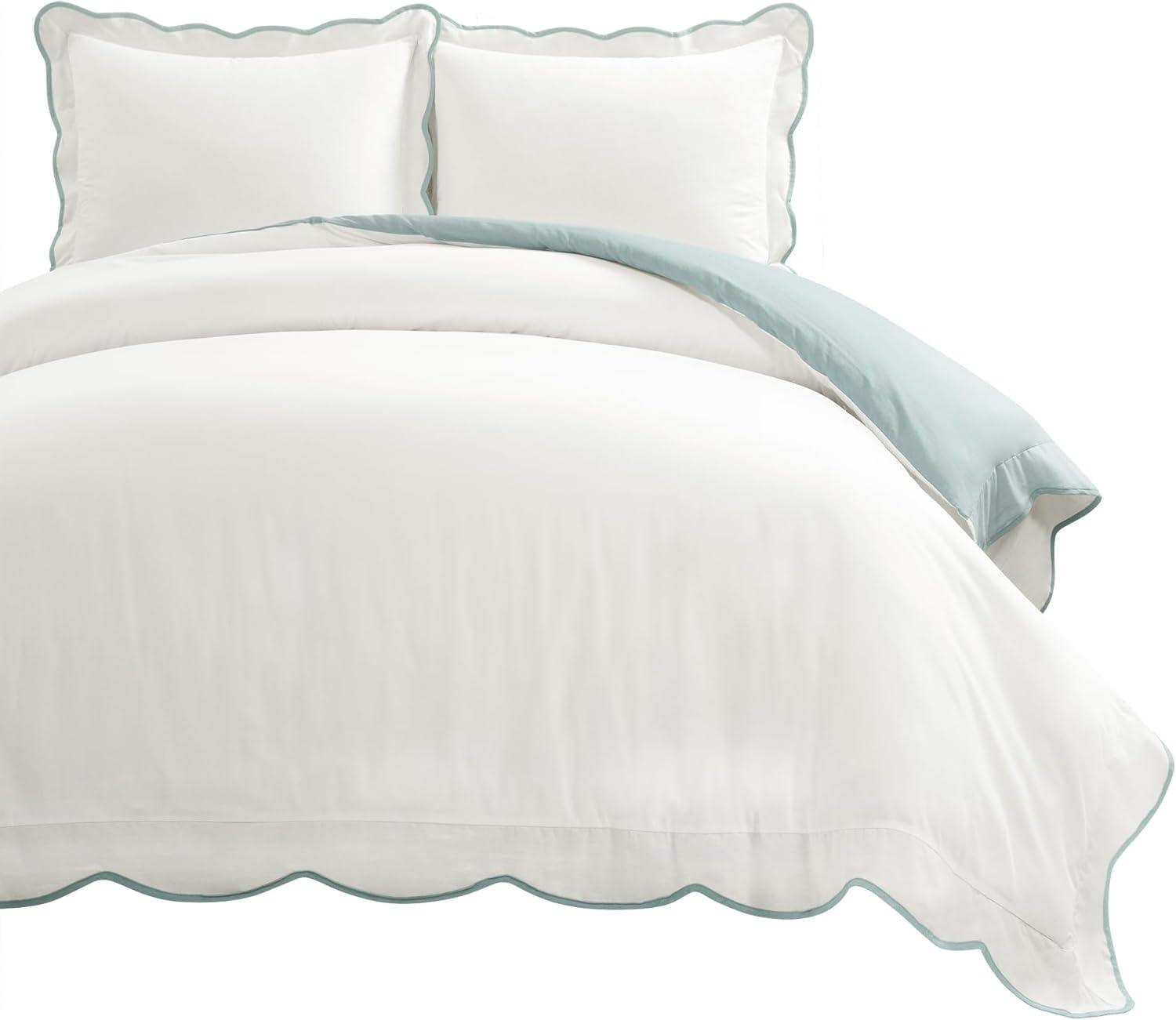 Full/Queen White and Blue Cotton Coastal Chic Duvet Cover Set