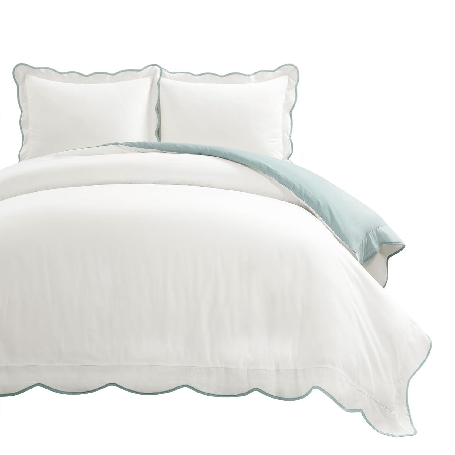 Full/Queen White and Blue Cotton Coastal Chic Duvet Cover Set