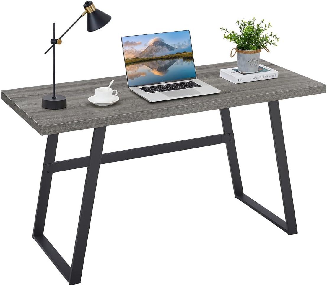 Dark Grey Oak Industrial Writing Desk with Metal Legs