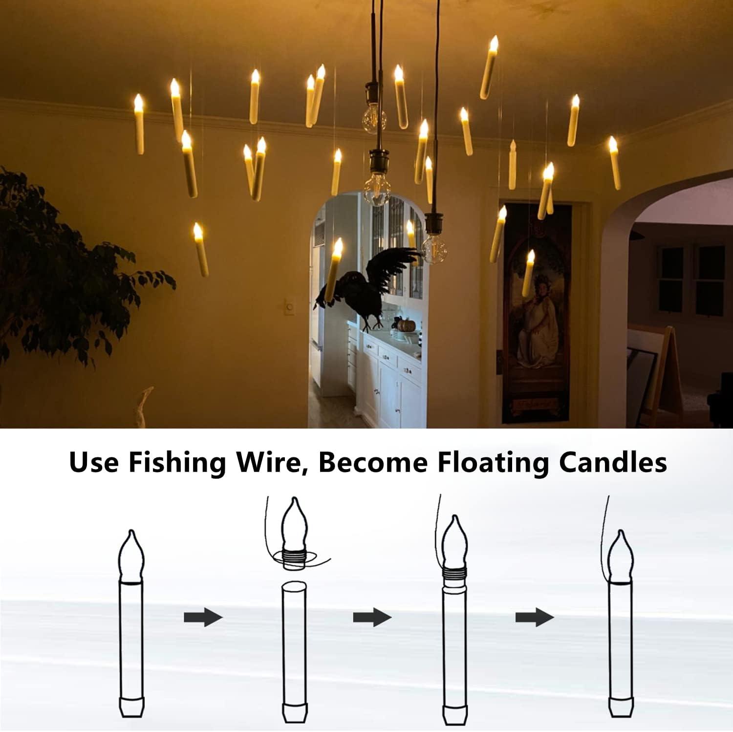 NEWEEN Set of 24 Flamelesss LED Taper Candles with Warm White Flickering Flame Light, Battery Operated Floating Candles, LED Taper Handheld Candlesticks for Church Party Halloween Decorations