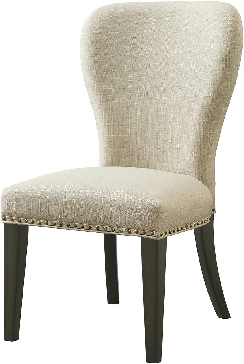 Set of 2 Savoy Upholstered Dining Armless Chairs Cream - Alaterre Furniture: Faux Leather, Nailhead Detail, Rubberwood Frame