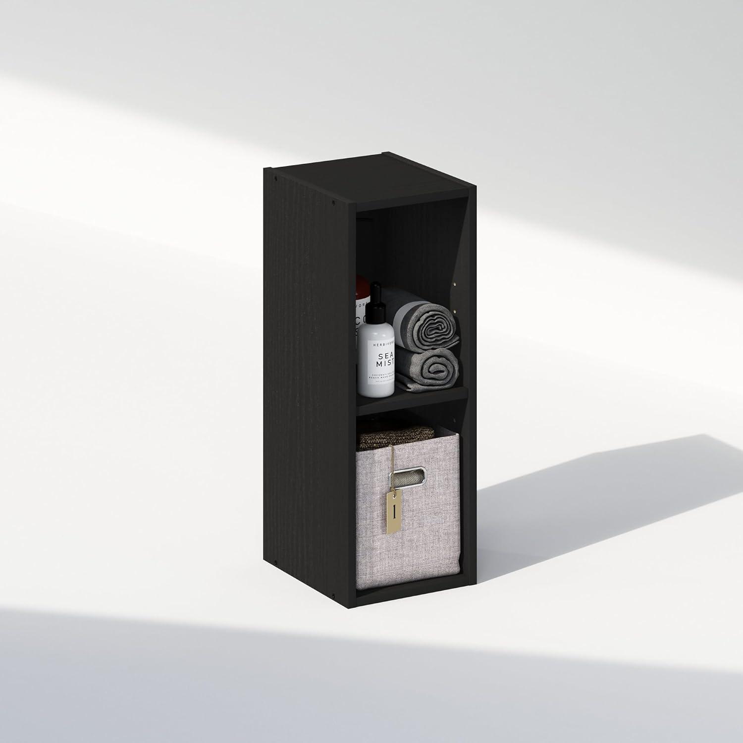 Furinno Reed 2-Tier Multipurpose Clothing & Closet Storage Organizer Shelf, 8-Inch Width, Blackwood