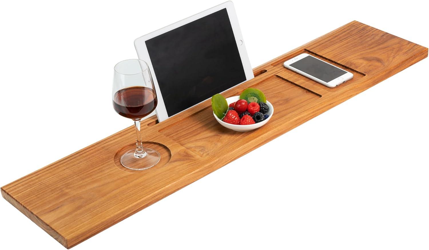 Rebrilliant Teak Bathtub Tray Table, Wooden Bath Board For Tub With Wine And Ipad Holder