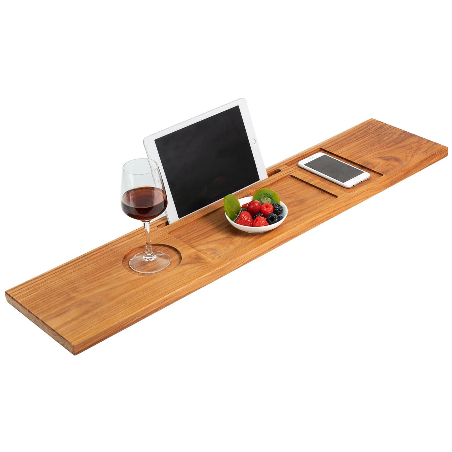 Rebrilliant Teak Bathtub Tray Table, Wooden Bath Board For Tub With Wine And Ipad Holder