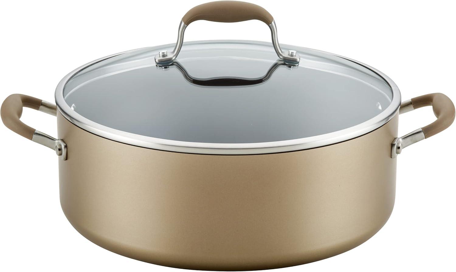 Anolon Advanced Home 7.5qt Covered Wide Stockpot Bronze: Nonstick Hard Anodized Aluminum, Gas & Electric Compatible