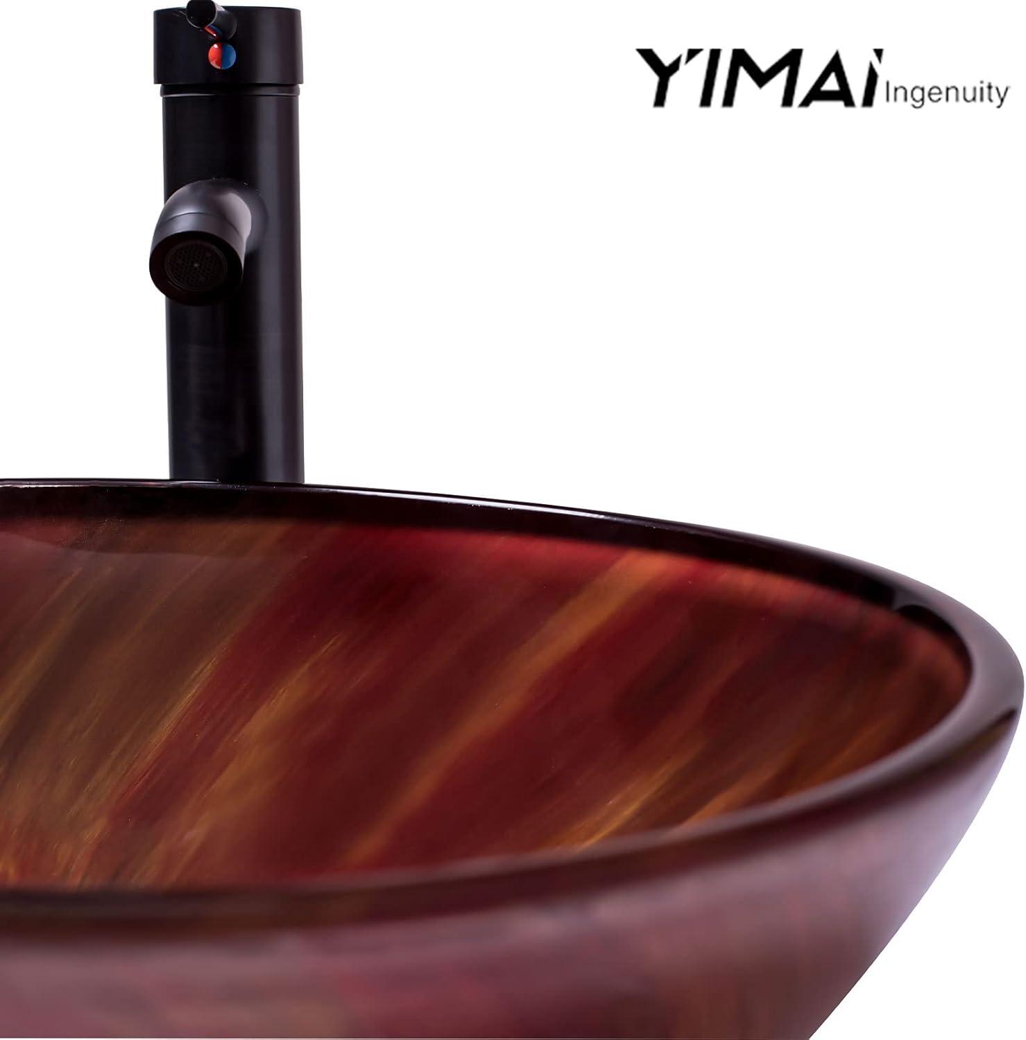 16.5'' Red-Brown Glass Round Vessel Sink with Faucet