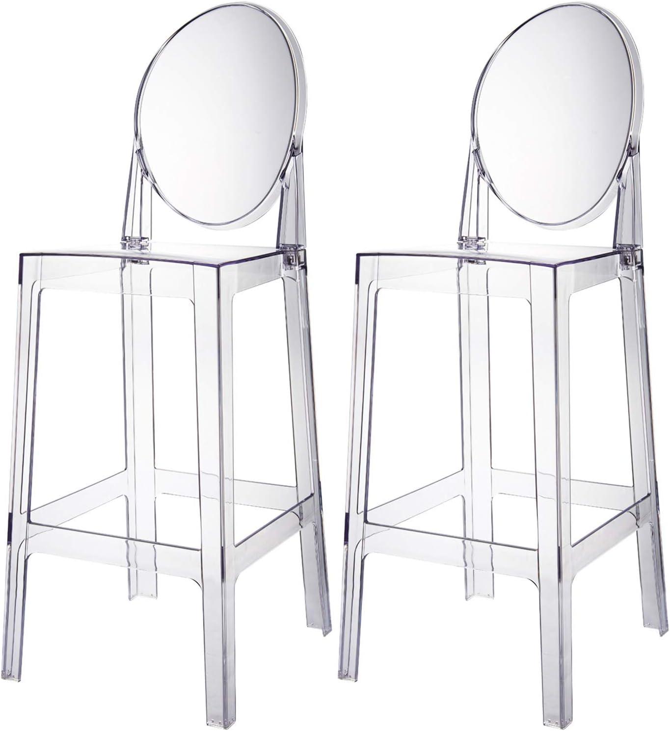 2xhome Set of 2 30" Seat Height Modern Contemporary Bar Stool with Oval Back Armless Polycarbonate Transparent Clear