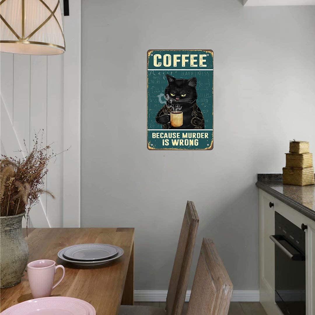 Vintage Metal Tin Sign Funny Sarcastic Party Wall Art Decor Signs Cat Metal Sign - Retro Coffee Theme, Funny Cat Lover Gifts, Suitable for Home & Office Decor, 8x12 Inch