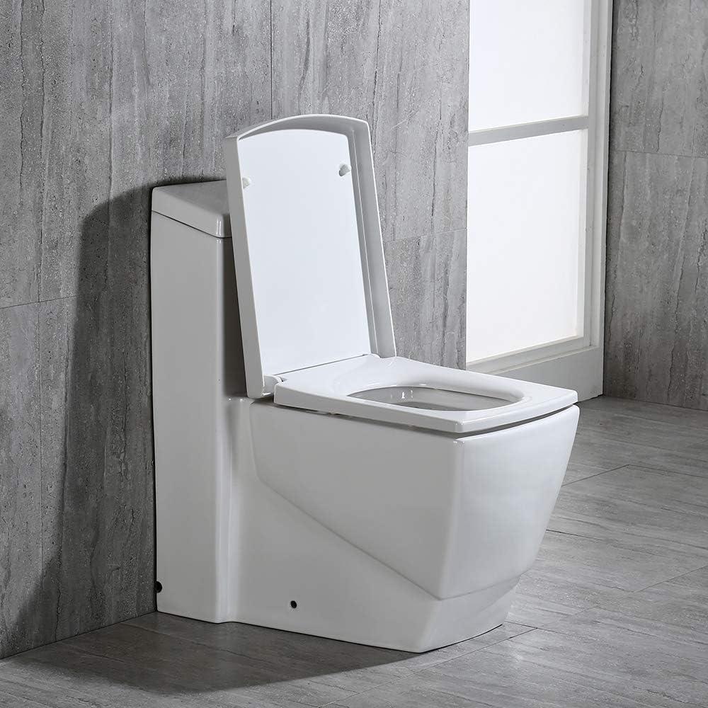 WOODBRIDGE T-0020 Dual Flush Elongated One Piece Toilet with Soft Closing Seat Design, Deluxe Square