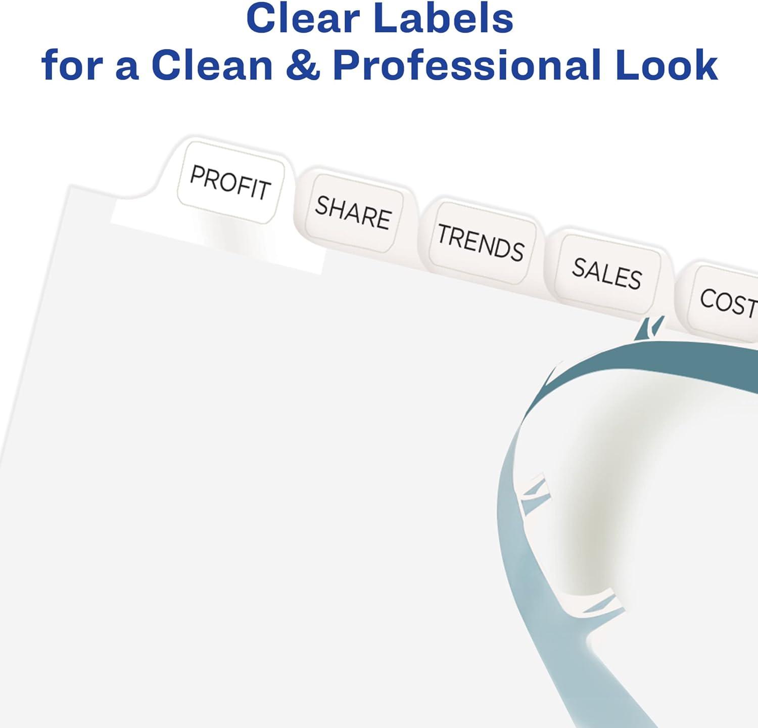 Avery Print & Apply Clear Label Dividers w/White Tabs 12-Tab Letter 5 Sets 11429