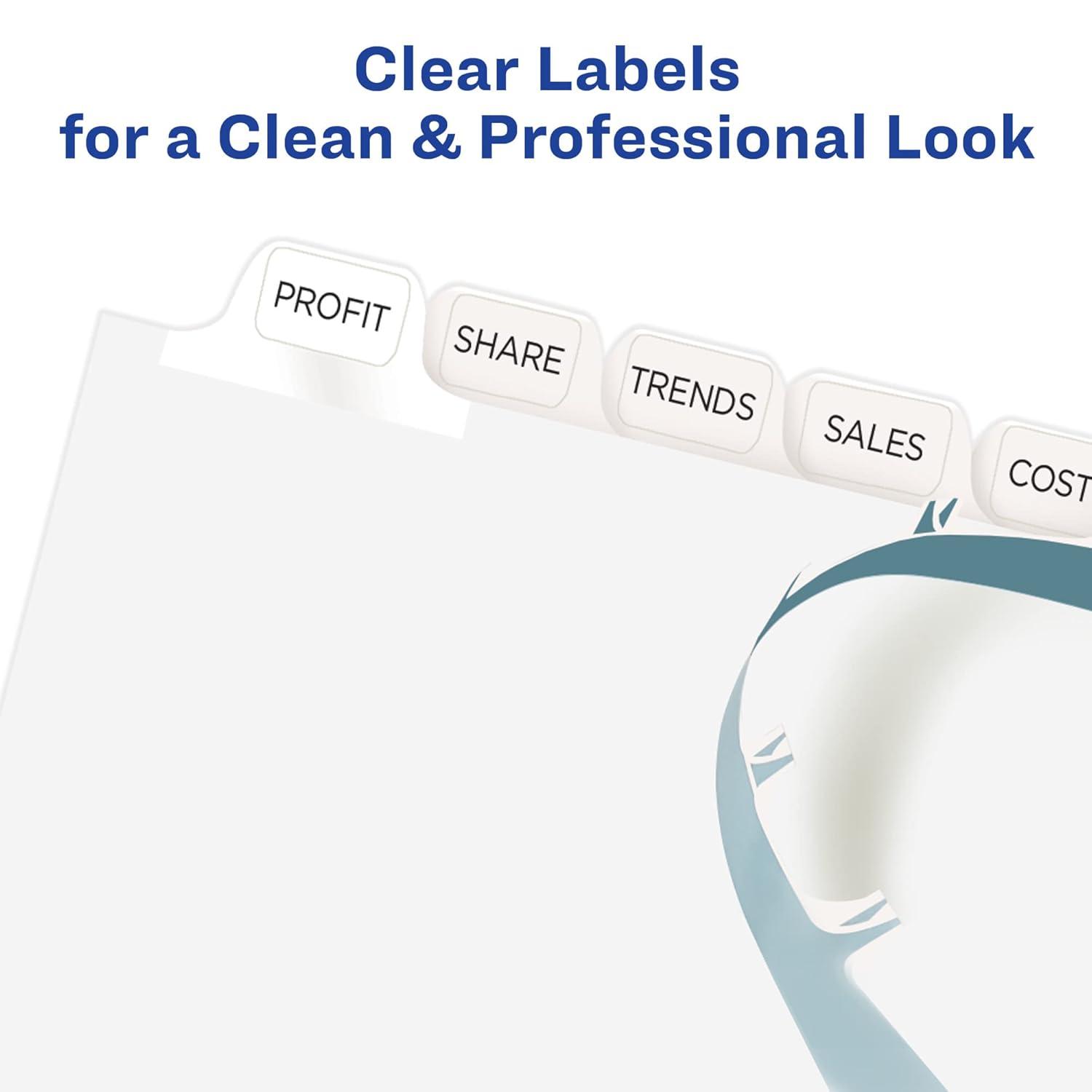 Avery Print & Apply Clear Label Dividers w/White Tabs 12-Tab Letter 5 Sets 11429