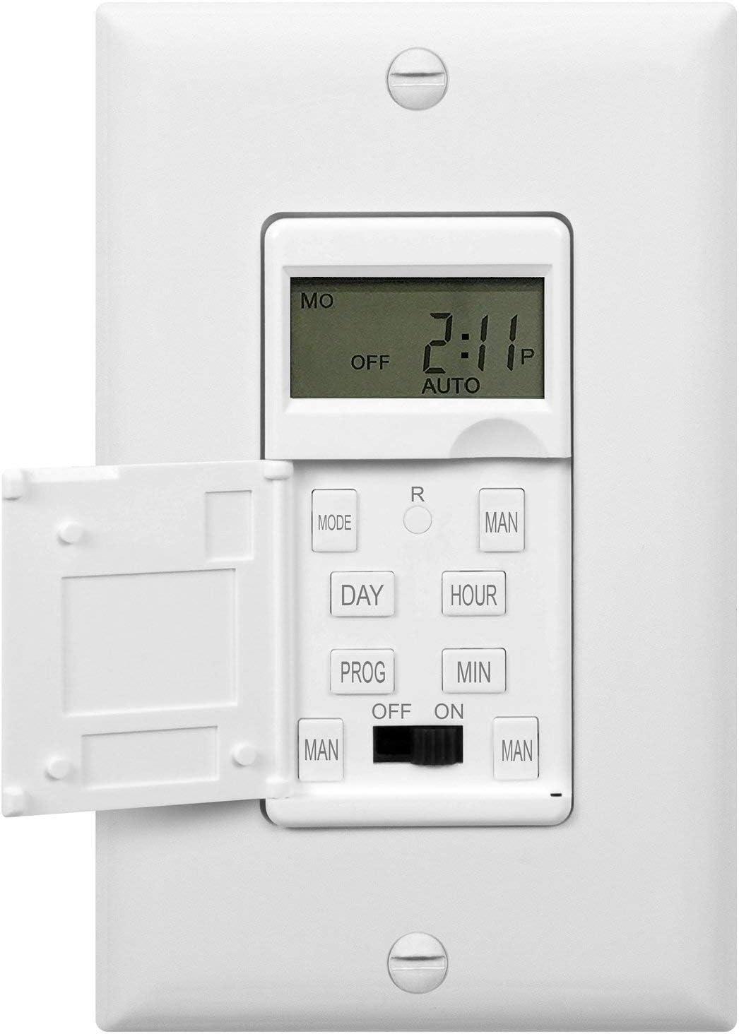 ENERLITES Programmable Digital Timer Switch for Lights, Fans, Motors, 7-Day 18 ON/OFF Timer Settings, Single Pole, Neutral Wire Required, UL Listed, White, 2 Pack