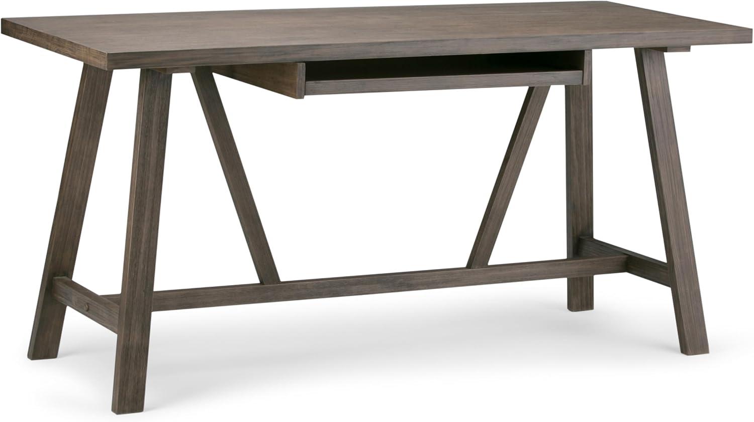 Driftwood Finish 60'' Solid Wood Industrial Writing Desk with Keyboard Tray