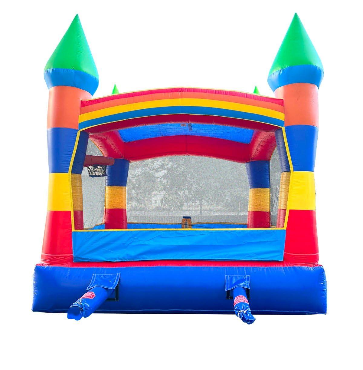 Pogo Bounce House Pogo Bounce House Crossover Inflatable Bounce House, Commercial Grade Party Playhouse Deluxe Rainbow Unit & Blower, For Kids & Toddlers, Backyard Outdoor Jump Fun, w/ Stakes & Storage Bag 13x12x14.5ft
