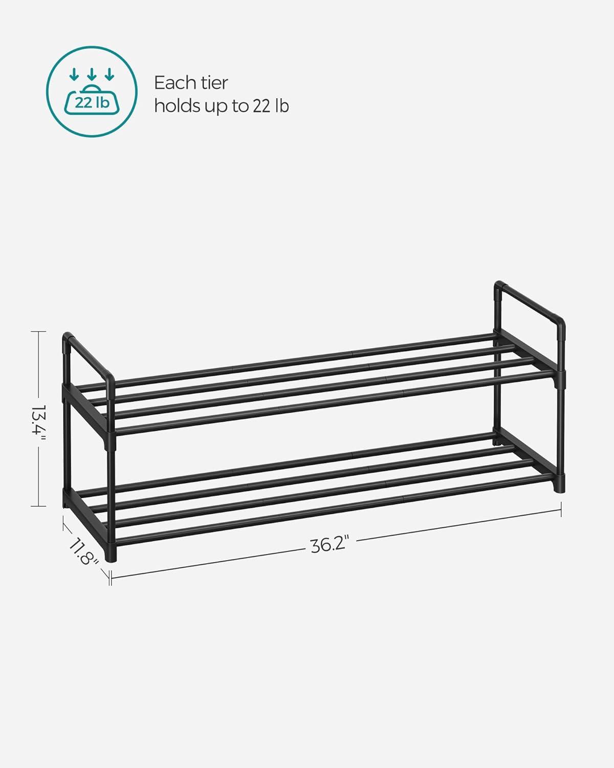 Black 2-Tier Metal Shoe Storage Shelf