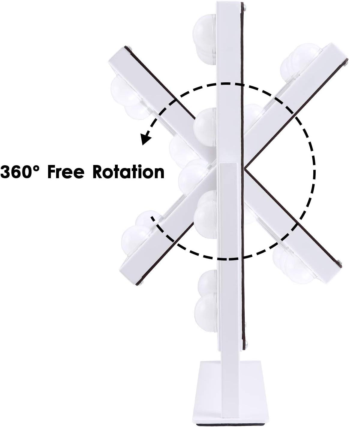 LinsCraft Lighted Makeup Mirror Hollywood Mirror Vanity Mirror With Lights, Touch Control Design 3 Colors Dimable LED Bulbs, Detachable 10X Magnification, 360°Rotation, (White) 12" L X 14" W