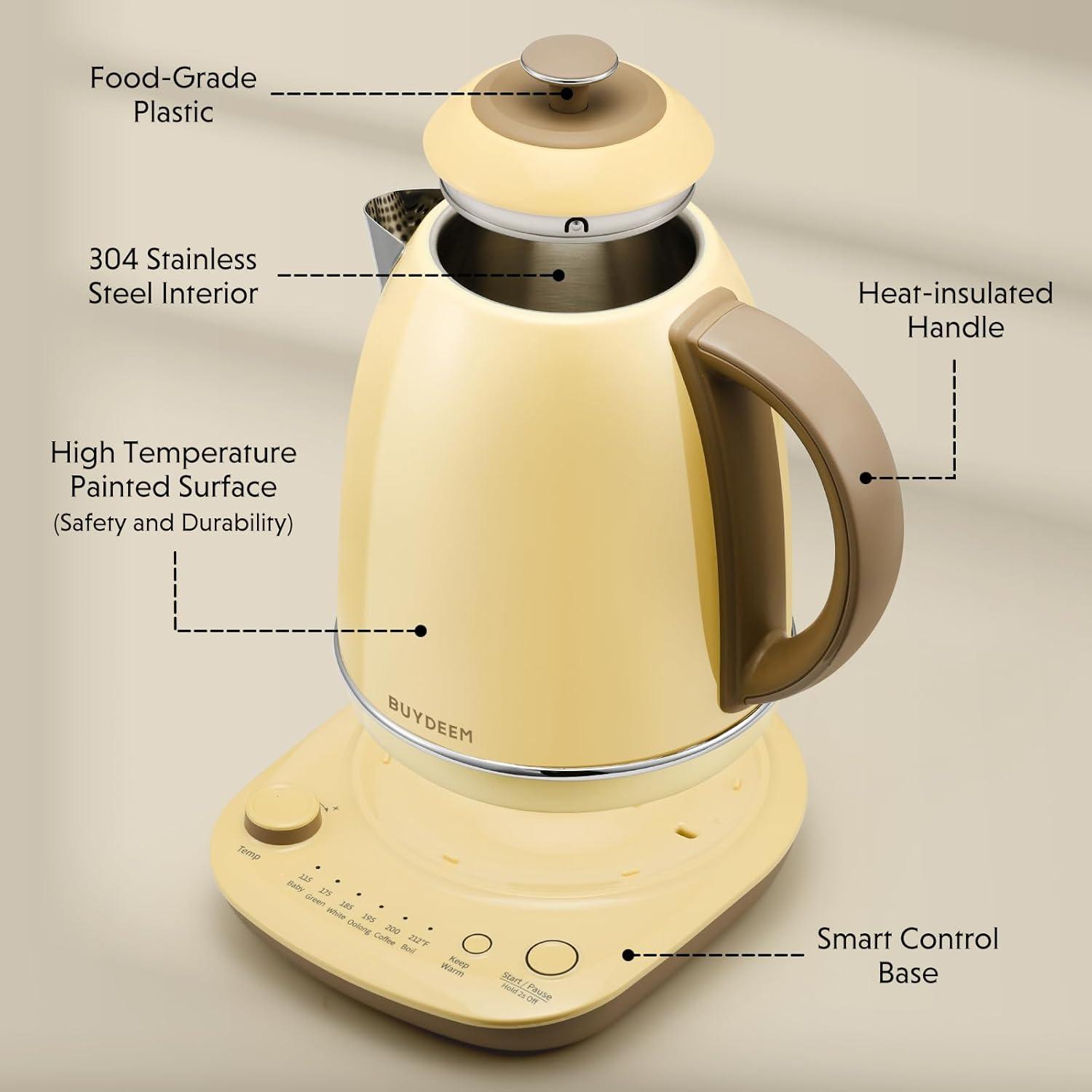 Electric Kettle With Temperature Control, 12H Keep Warm, Quick Boil, Stainless Steel Hot Water Boiler For Tea Coffee Milk, 1.7L