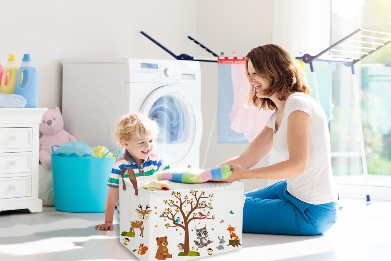 Essme Rectangular Kids Baskets Boys Basket,Animal Storage Basket with Handles for Kids Room Decor, Toy Box,Book Storage Bin（Autumn animals）