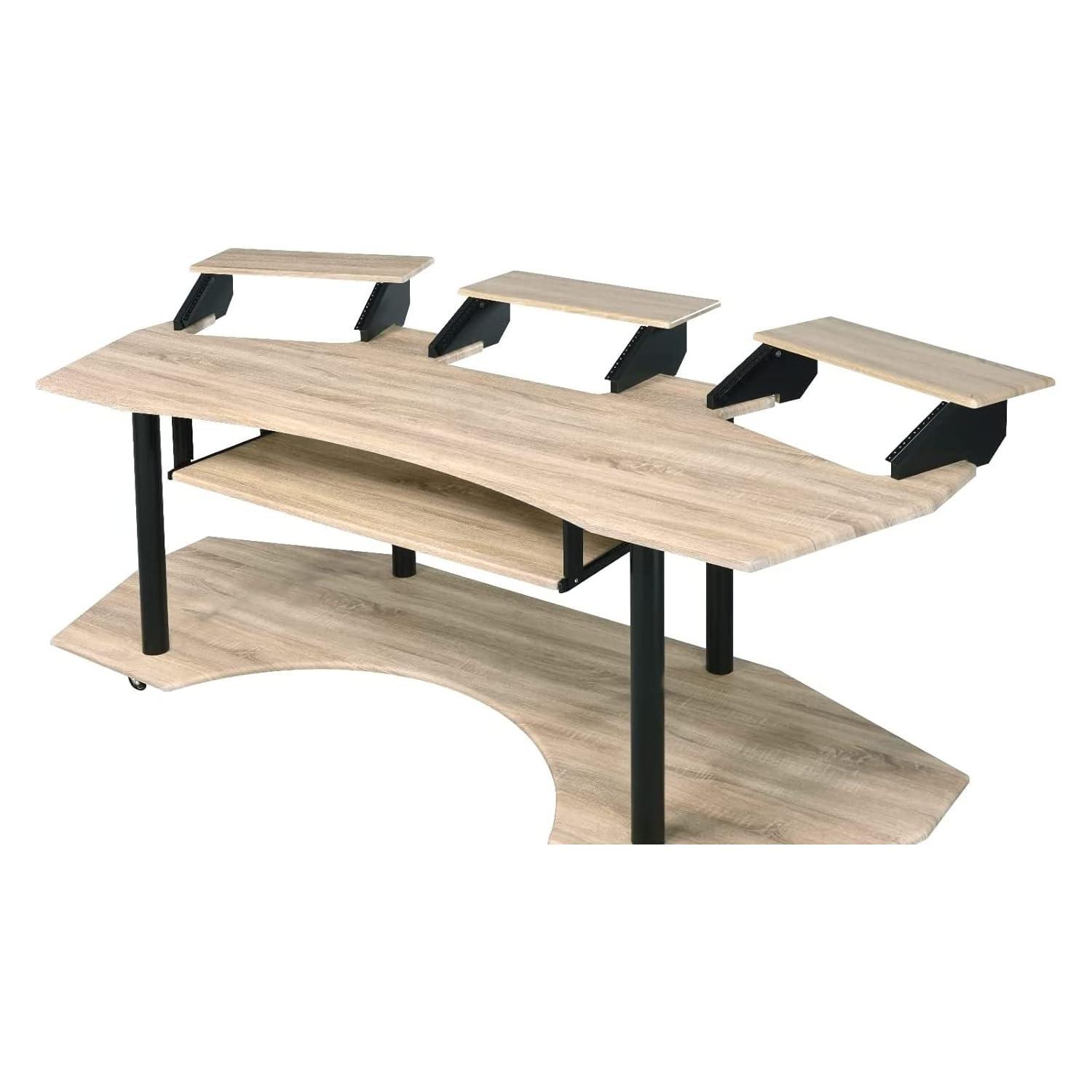 Acme Furniture Eleazar 3 Stands Computer Desk Natural Oak: Metal Frame, Veneer Surface, Hutch Storage