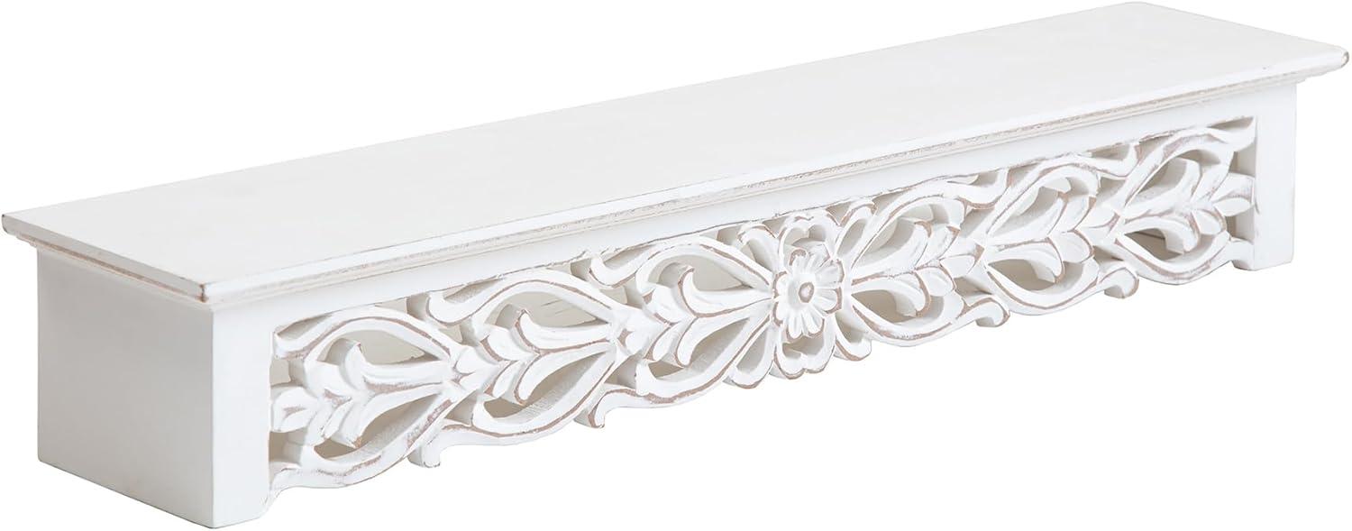 Brewster 24" Hyla White Decorative Shelf: Carved Floating, Botanical Detail, No Assembly Required