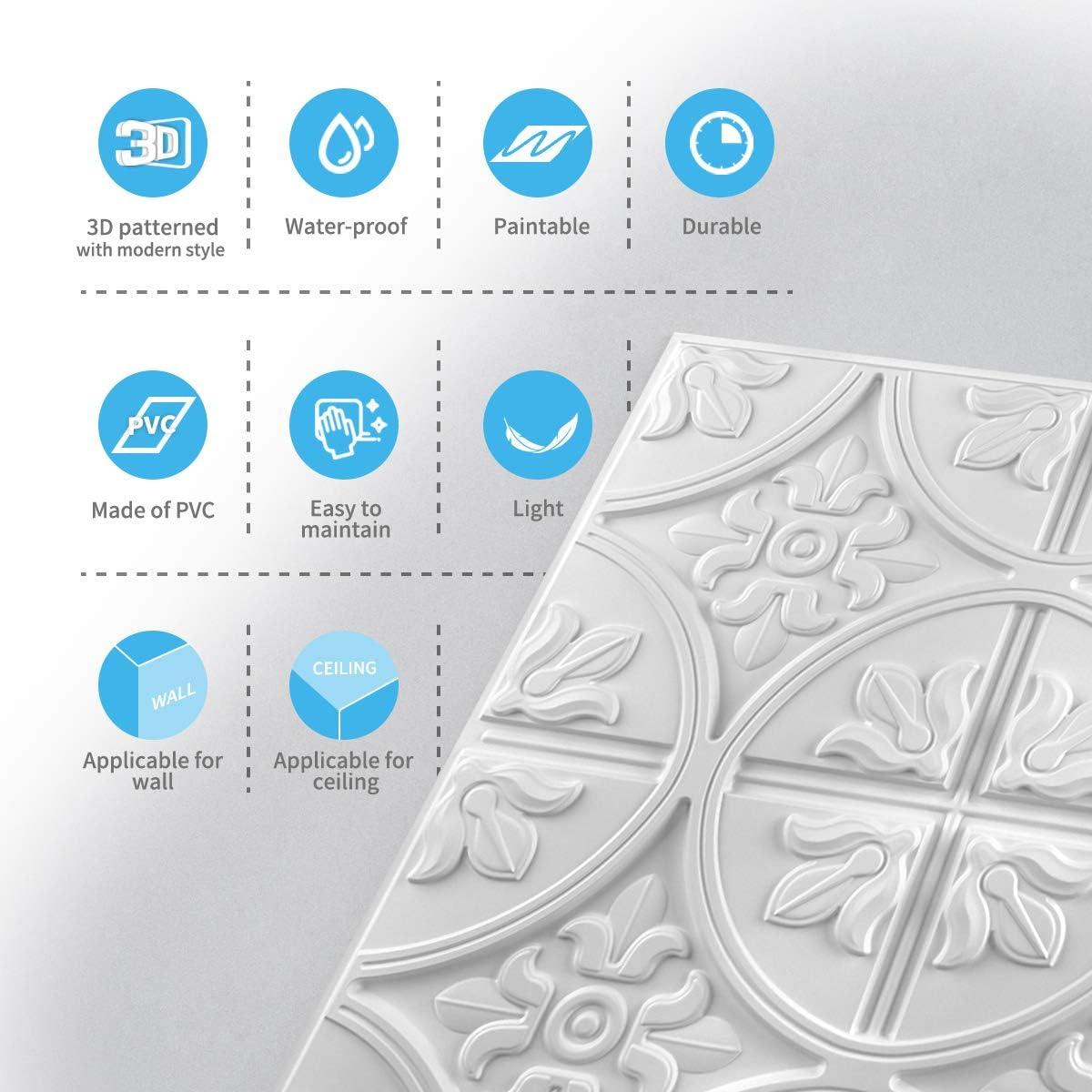 Art3d 12 (Pack Of 12) Wall Panel Traditional, White