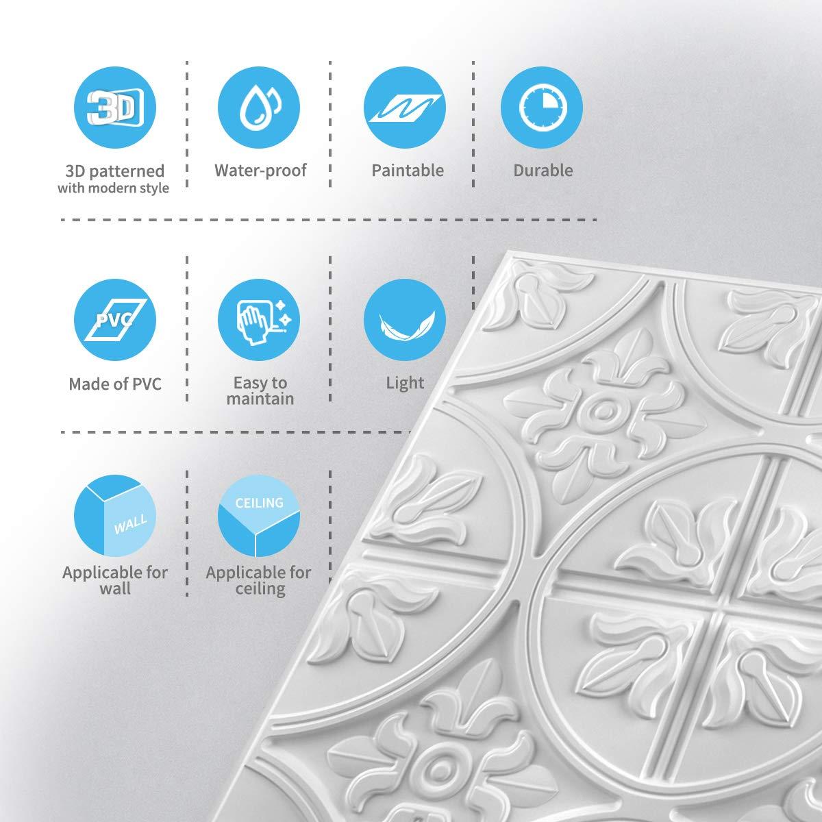 Art3d 12 (Pack Of 12) Wall Panel Traditional, White