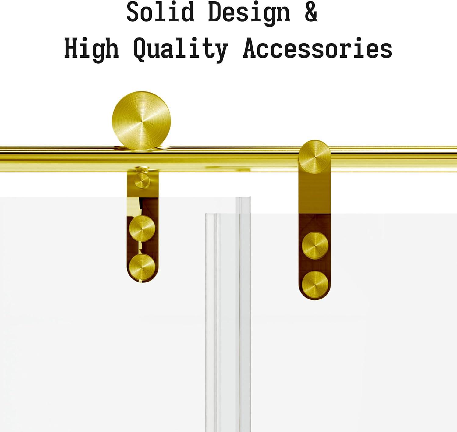 Gold Frameless Sliding Shower Door with Clear Glass and Stainless Steel Handle