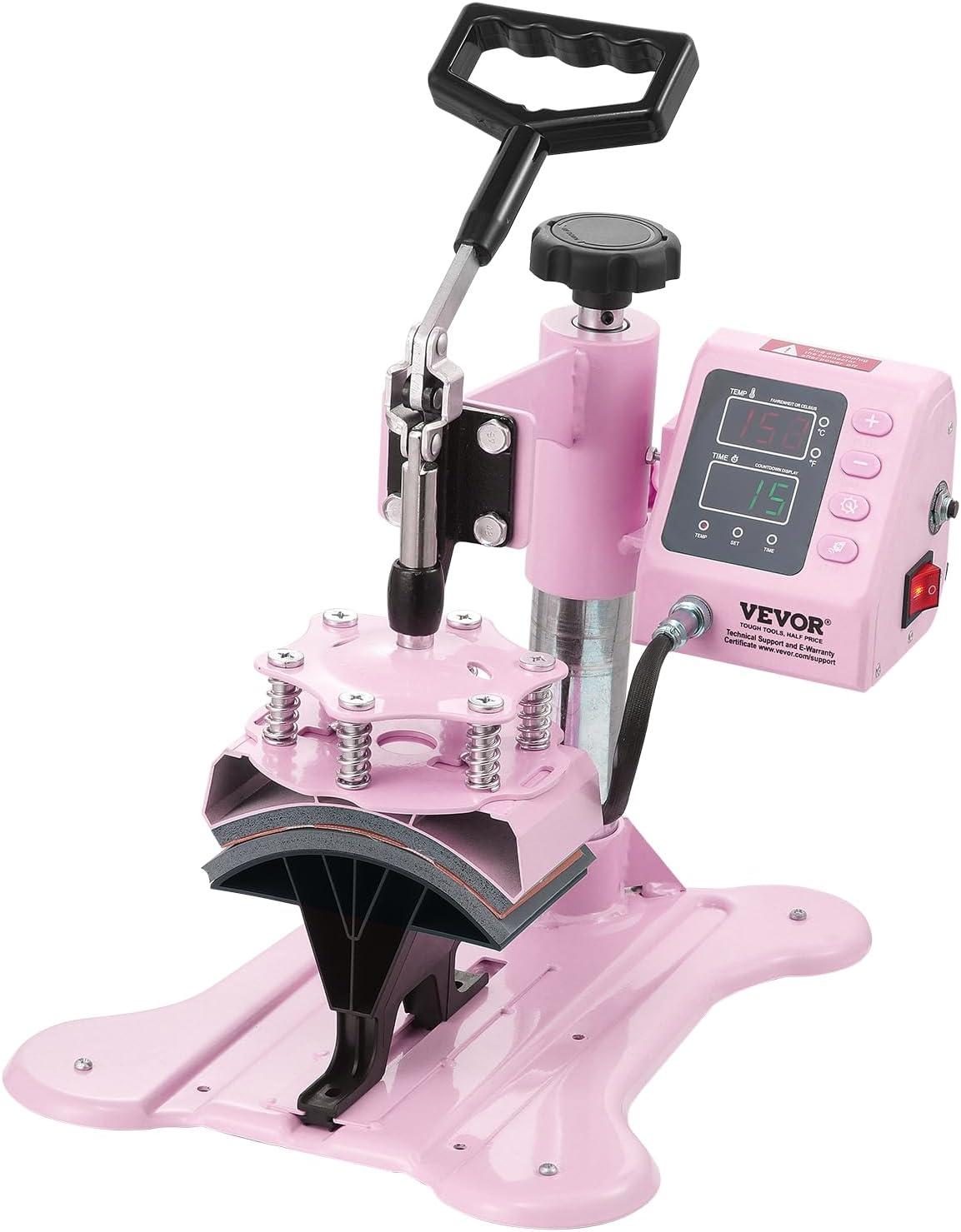 VEVOR Heat Press Machine 15x15 inch, Heat Press Machine for T-Shirts, 5 in 1 Heat Press with 30 OZ Tumbler Press, Combo Tumbler Heat Press Machine Sublimation for Hat Cap Mug Plate, Pink
