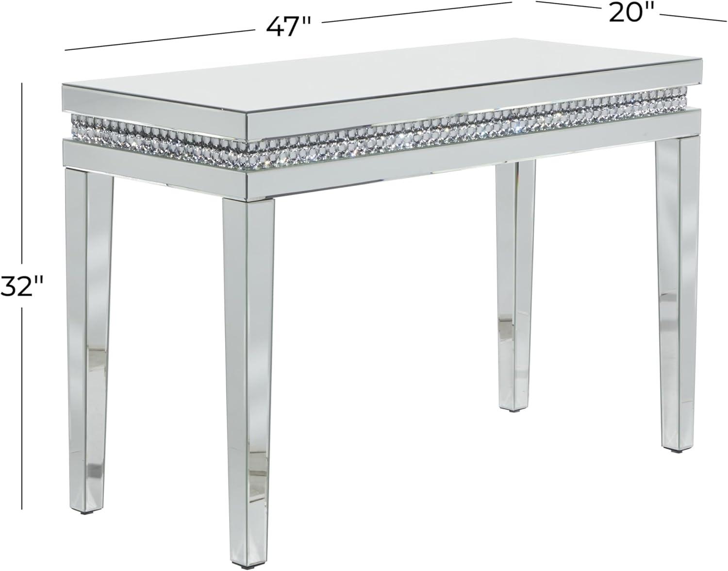 DecMode 47" x 32" Silver Glass Mirrored Console Table, 1-Piece