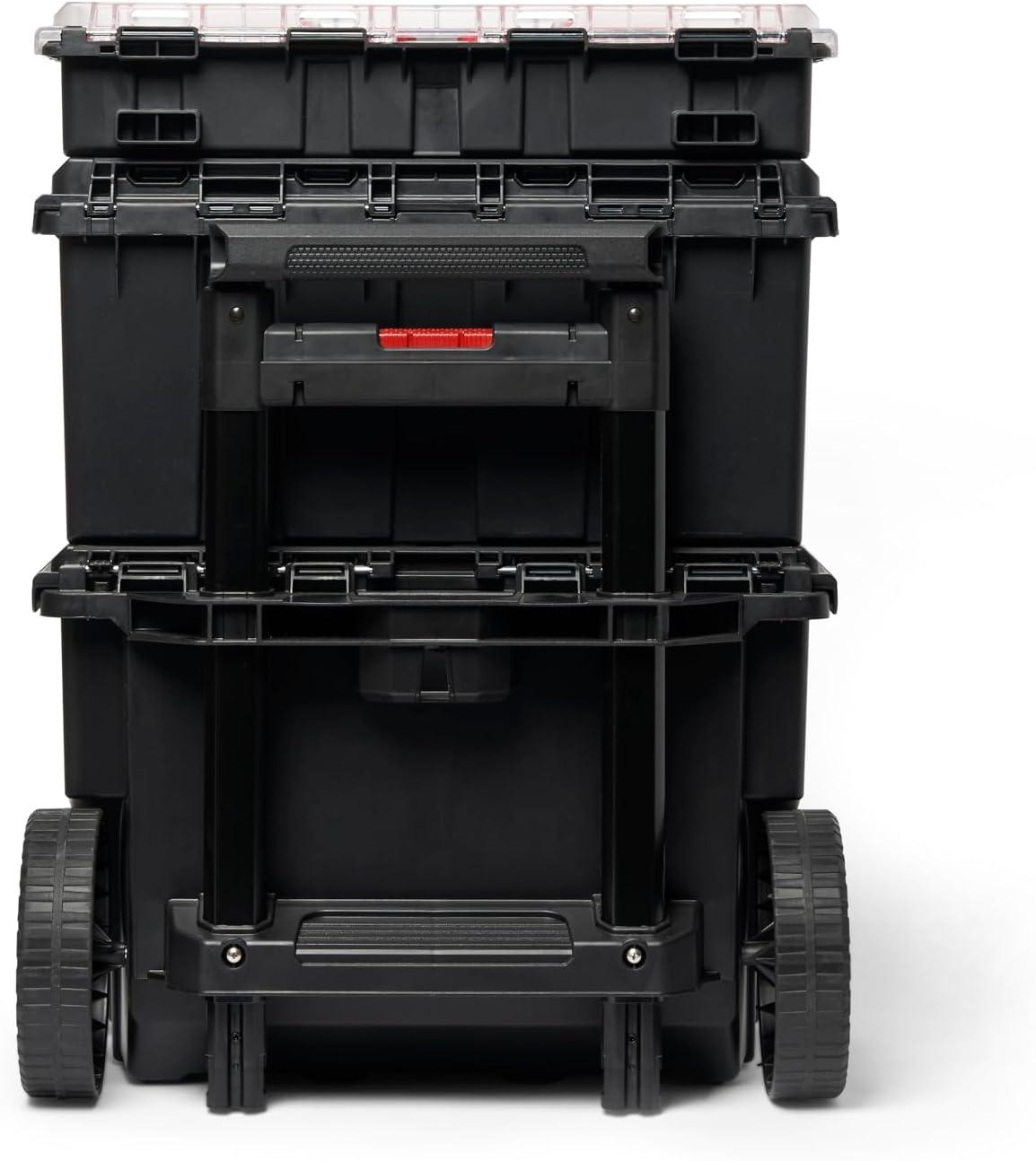 Keter Keter Stack-n-Roll 3 Piece Durable Resin Rolling Tool Box System Tool Storage and Organization Ideal For Garage and DIY, Black