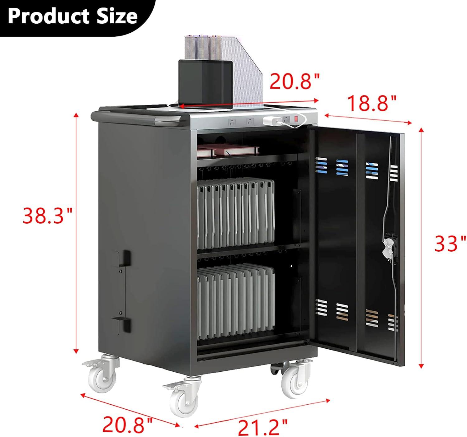 CLEARANCE! 30-Bay Locking Laptop and Tablet Charging Station Cart with Keypad Entry, Computer Charging Station Cabinet, Secure Storage, Portable, Assembly Required, Black