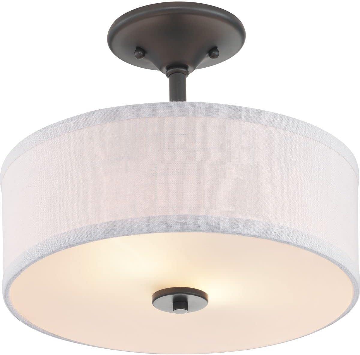 Progress Lighting Inspire Collection 2-Light Semi-Flush Fixture, Graphite Finish, Summer Linen Shade