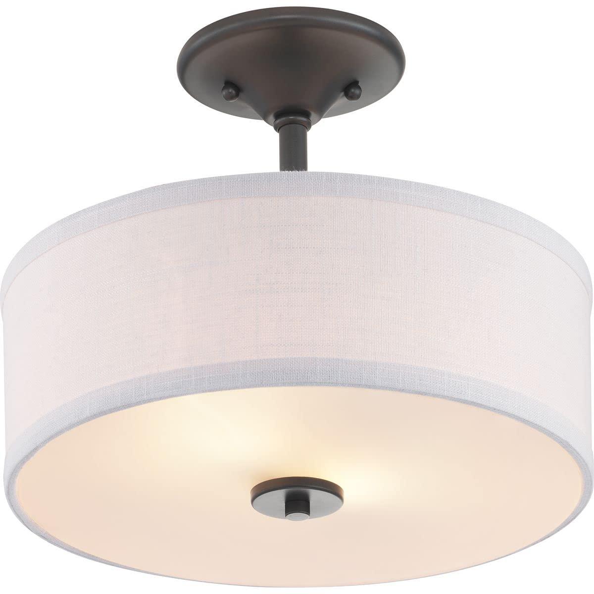 Progress Lighting Inspire Collection 2-Light Semi-Flush Fixture, Graphite Finish, Summer Linen Shade