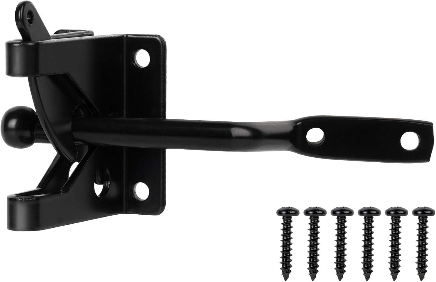 Gate Latch Automatic Gate Gravity Latch Self Locking Fence Gate Latch with Pull Cable for Wooden Fence Gates Door, Black