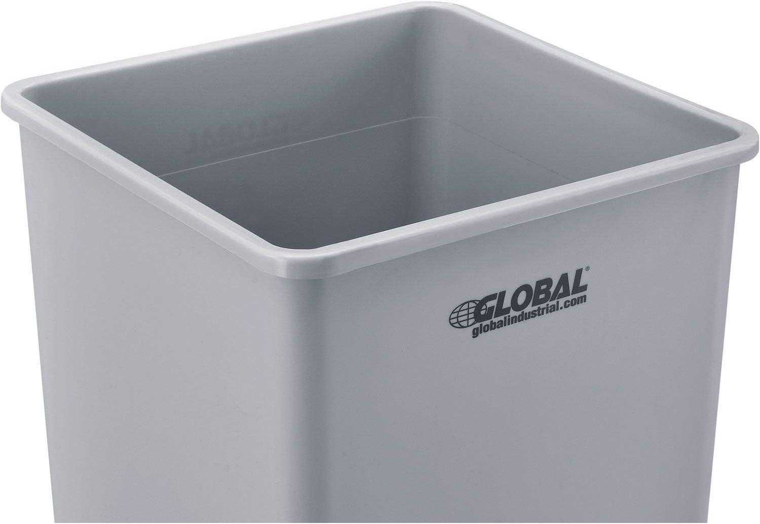 Global Industrial Square Plastic Garbage Can, Gray, 35 Gallon