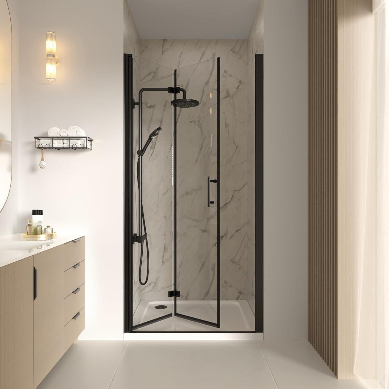 34'' W x 72'' HFolding Frameless Shower Door with Tempered Glass