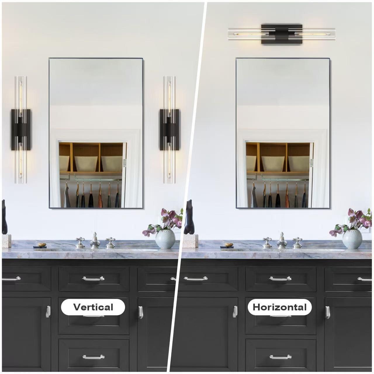 Mailus Wall Sconces, 22.8" Industrial-Chic Dual Glass Cylinder Wall Sconce(Set of 2)