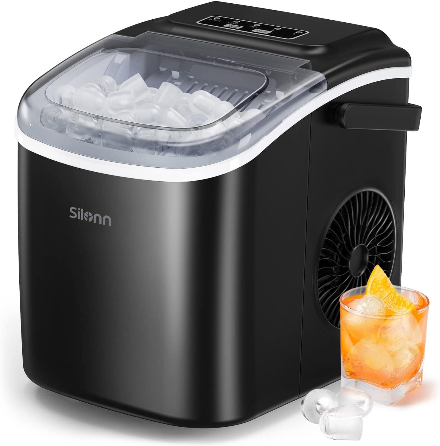 Silonn Black Portable Countertop Ice Maker with Scoop and Basket