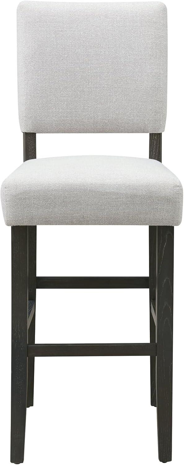 Leick Home 10087-BBHG Upholstered Back Bar Height Stool with Wood Base, Set of 2, for Elevated Kitchen Counters, High Top Tables, and Bars, Blackbean and Heather Gray