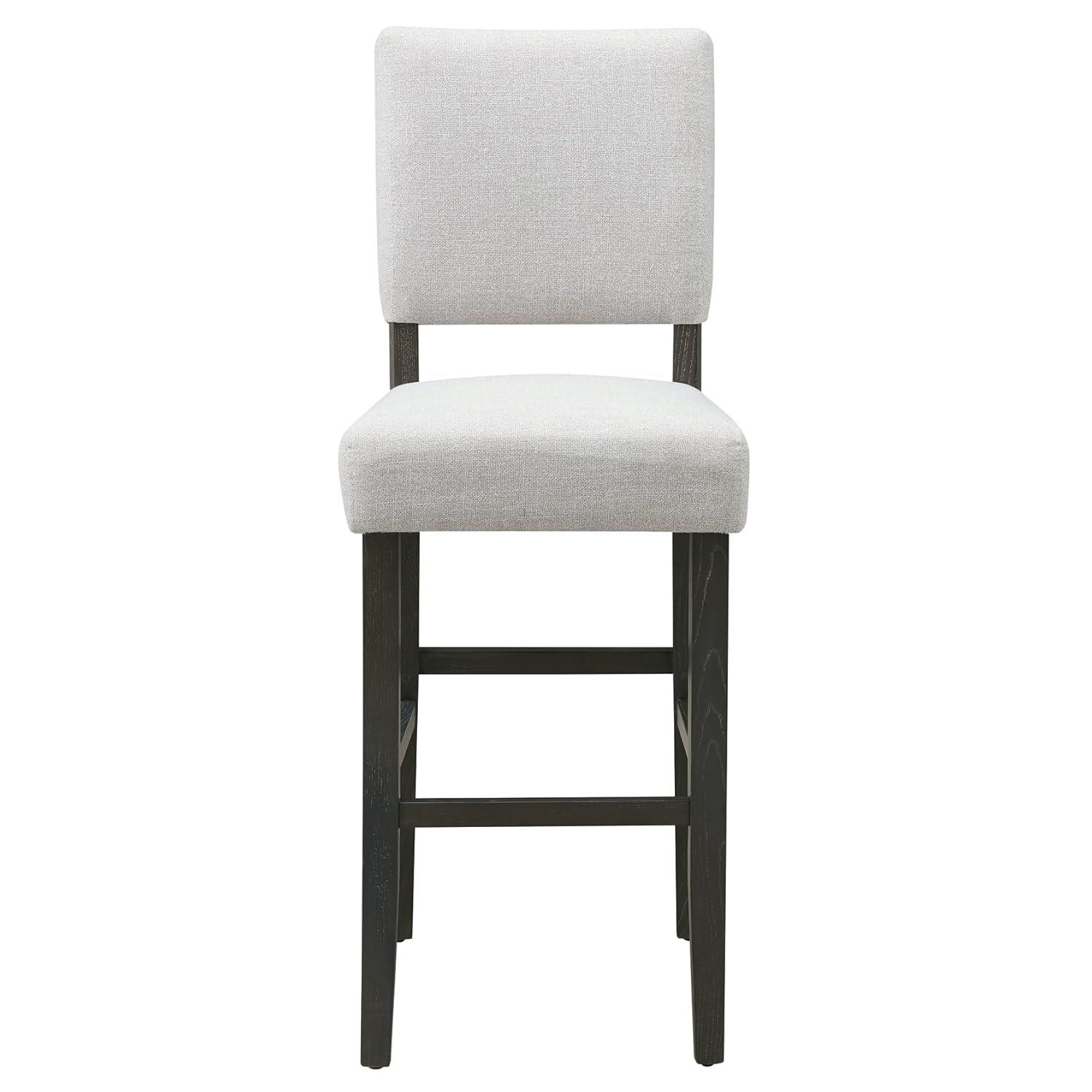 Leick Home 10087-BBHG Upholstered Back Bar Height Stool with Wood Base, Set of 2, for Elevated Kitchen Counters, High Top Tables, and Bars, Blackbean and Heather Gray