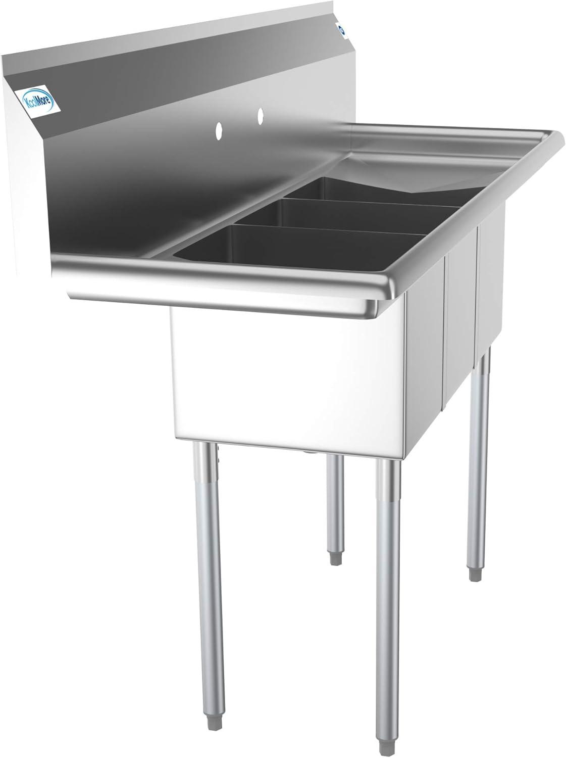 Stainless Steel 3-Compartment Commercial Sink with Dual Drainboards