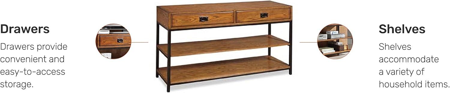 Distressed Oak and Metal Media Console with Drawers