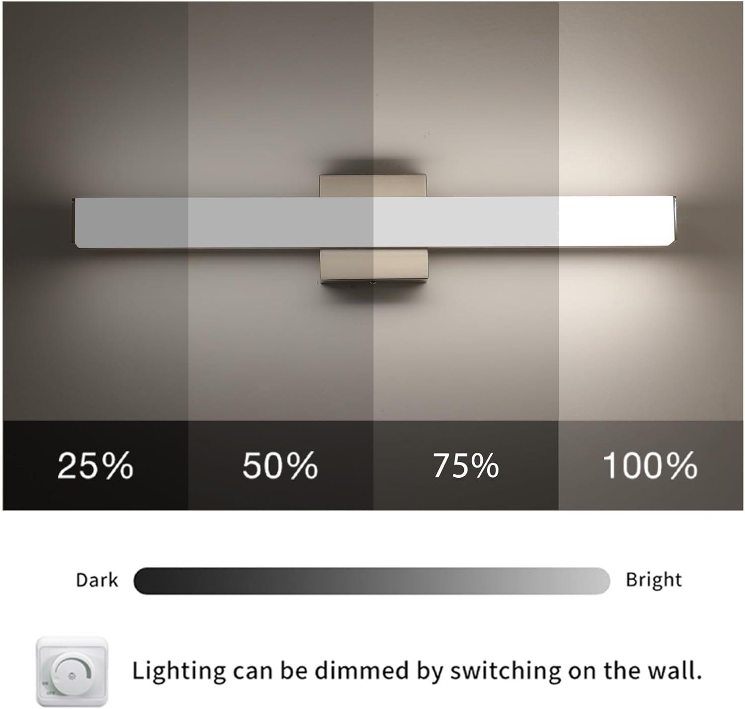 Bathroom Vanity Light Brushed Nickel Square LED 24 inch 14W 4000K Natural White Light Wall Bar Lighting Fixtures Over Mirror