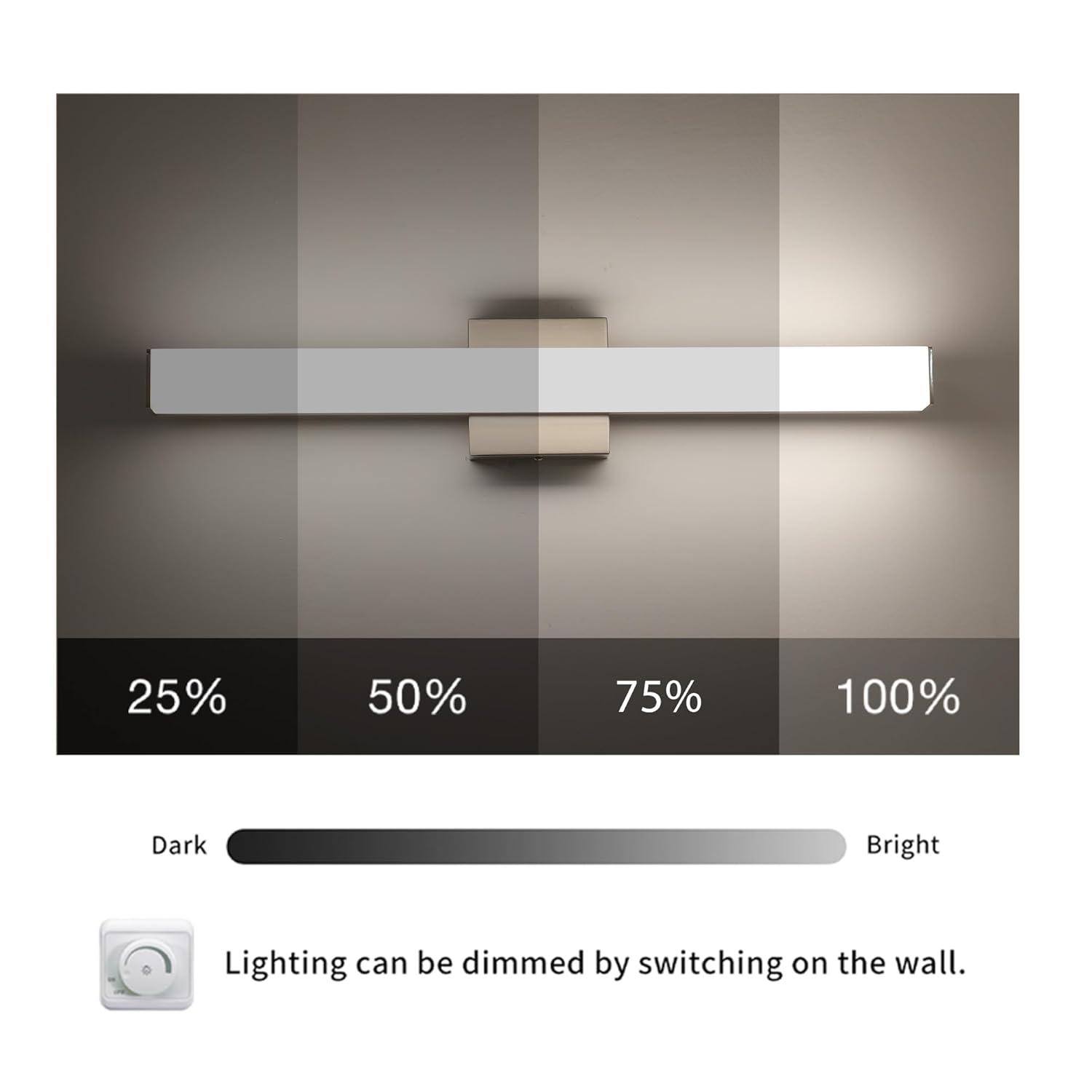 Bathroom Vanity Light Brushed Nickel Square LED 24 inch 14W 4000K Natural White Light Wall Bar Lighting Fixtures Over Mirror