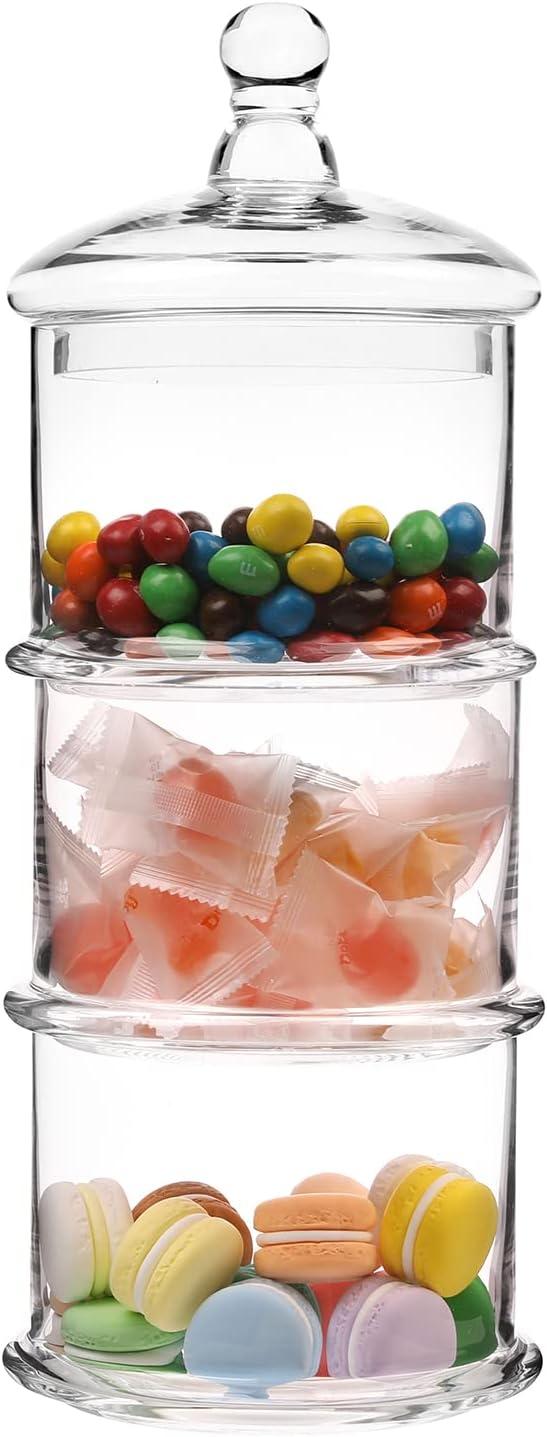 Clear 16 inch Stacking Food Storage, 3 Tier Cookie Candy Jars, MyGift Apothecary Glass Container with Lid