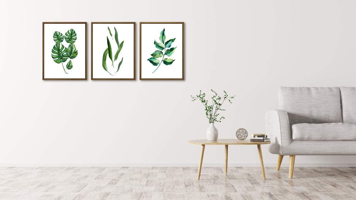 Green Leaves Botanic Canvas Wall Art Abstract Watercolor Pictures for Living Room Bedroom Wall Decor 3 Pieces Modern Stretched Artwork for Bathroom Decor