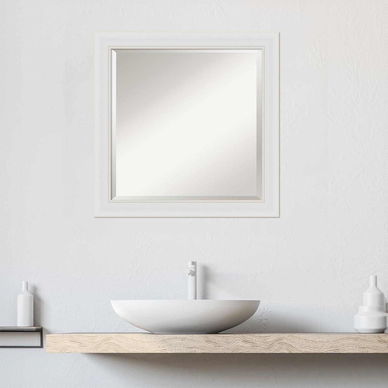 24" x 24" Flair Framed Bathroom Vanity Wall Mirror Soft White - Amanti Art: Satin Finish, Square Shape, No Assembly